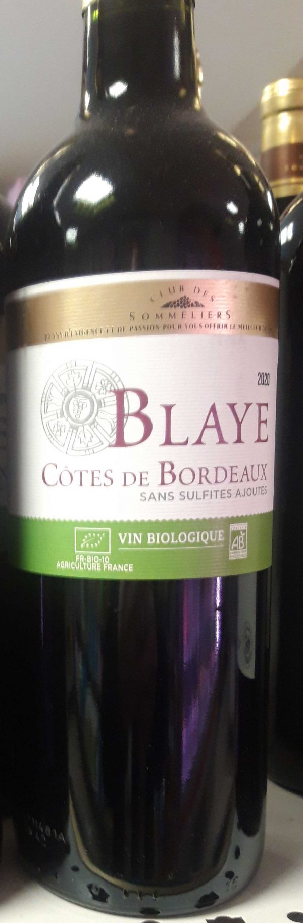 Côtes de Blaye Club des Sommeliers vin biologique rouge